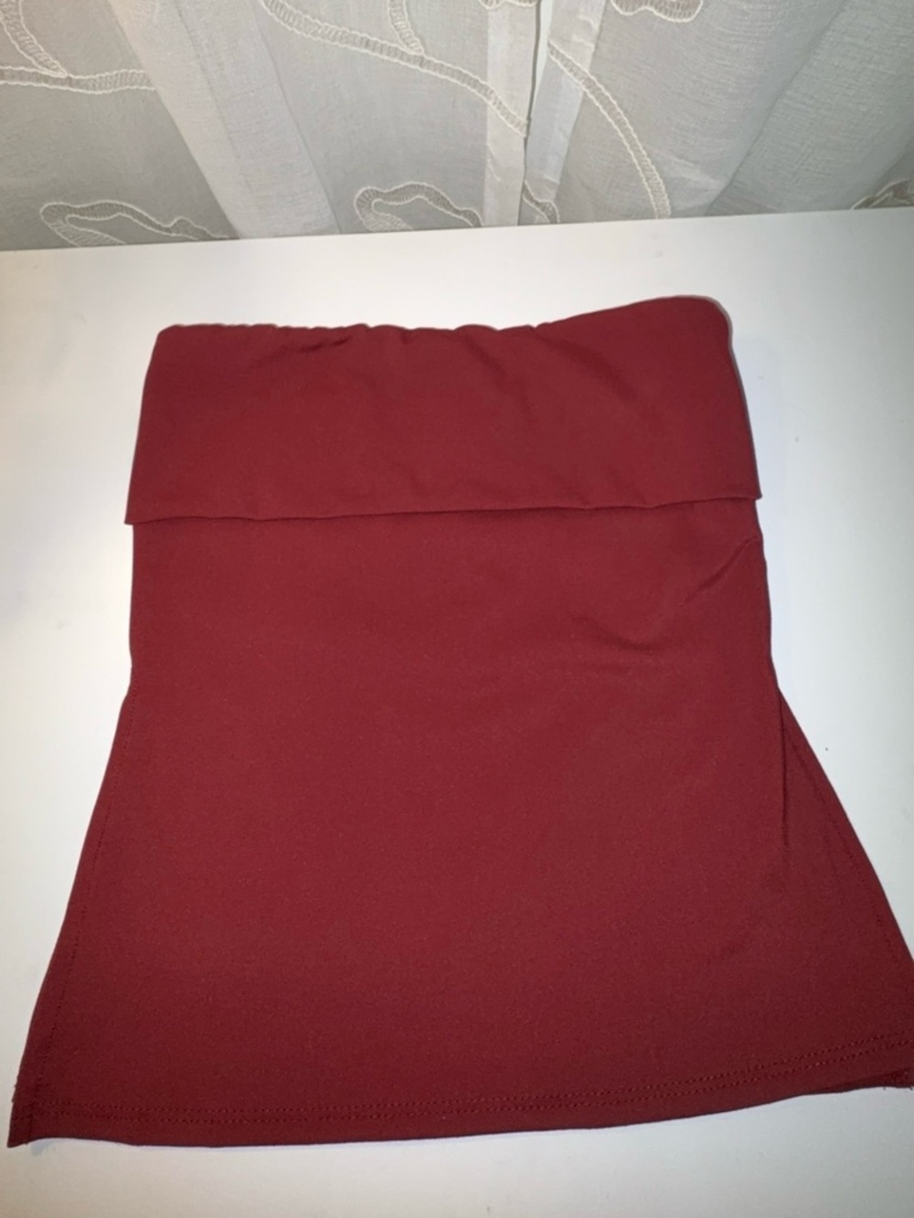 Strapless Fold-Over Tube Top in Deep Red